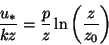 \begin{displaymath}
{u_*\over kz}={p\over z}\ln\left ({z\over z_0}\right )
\end{displaymath}